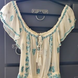 Free People NWT sheer blouse, cream & blue